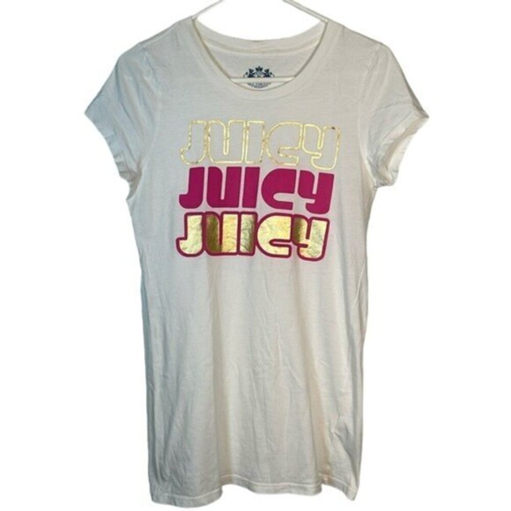 Juicy Couture Vintage Juicy Juicy Juicy Graphic White Shirt Size Med EUC #0907AZ